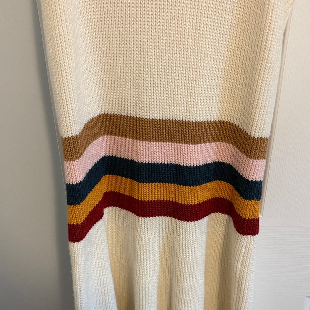 Anthropologie Sporty Cream Knit Dress with Stripes Lambswool Cashmere Blend XL - Picture 4 of 8